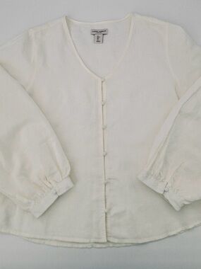 Laura Ashley Cream Button-Front V-Neck Blouse